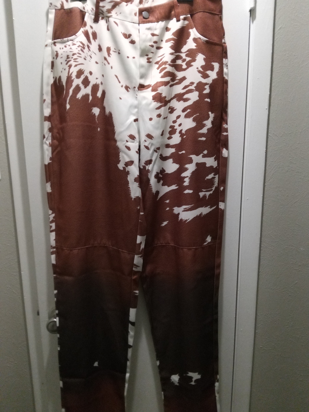 Brown & White Cow Hide Cow Print Pants